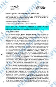 Segundo contrato realizado por Aguas del Cesar el 2 de marzo de 2020.