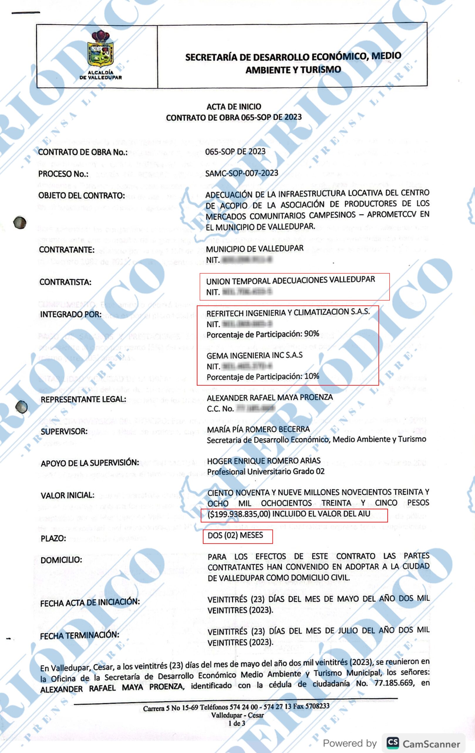 ACTA DE INICIO CONTRATO 065-SOP DE 2023-1