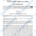 Constitución de Khana Consultores S.A.S Zomac